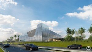 An artist's impression of Phase I of the Panama Gem & Jewelry Center, as seen from the highway connecting Panama City and Tocumen International Airport.